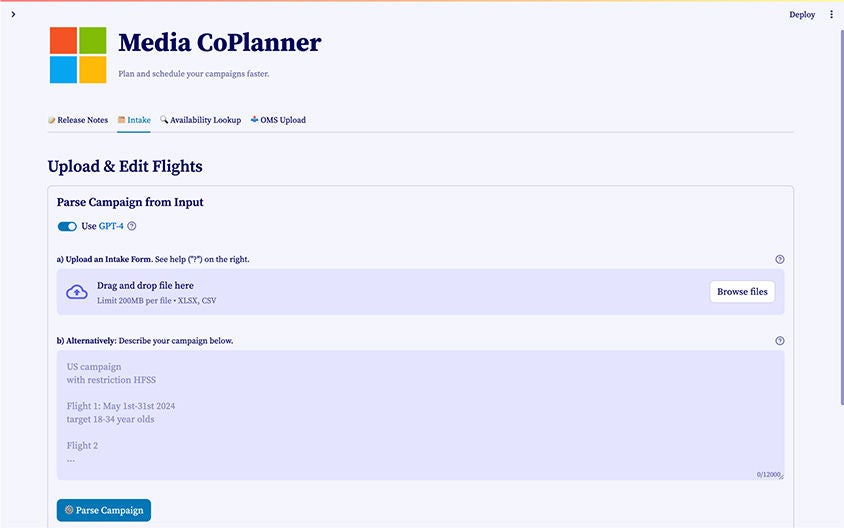 Media CoPlanner schedule menu.