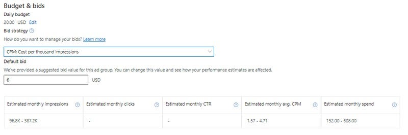 Snapshot of how the steps appear in the platform when setting up a CPM campaign.