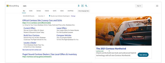 Example image of how Multimedia Ads appear in the search engine results page.